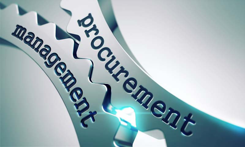Interlocking cogs with procurement management written on them